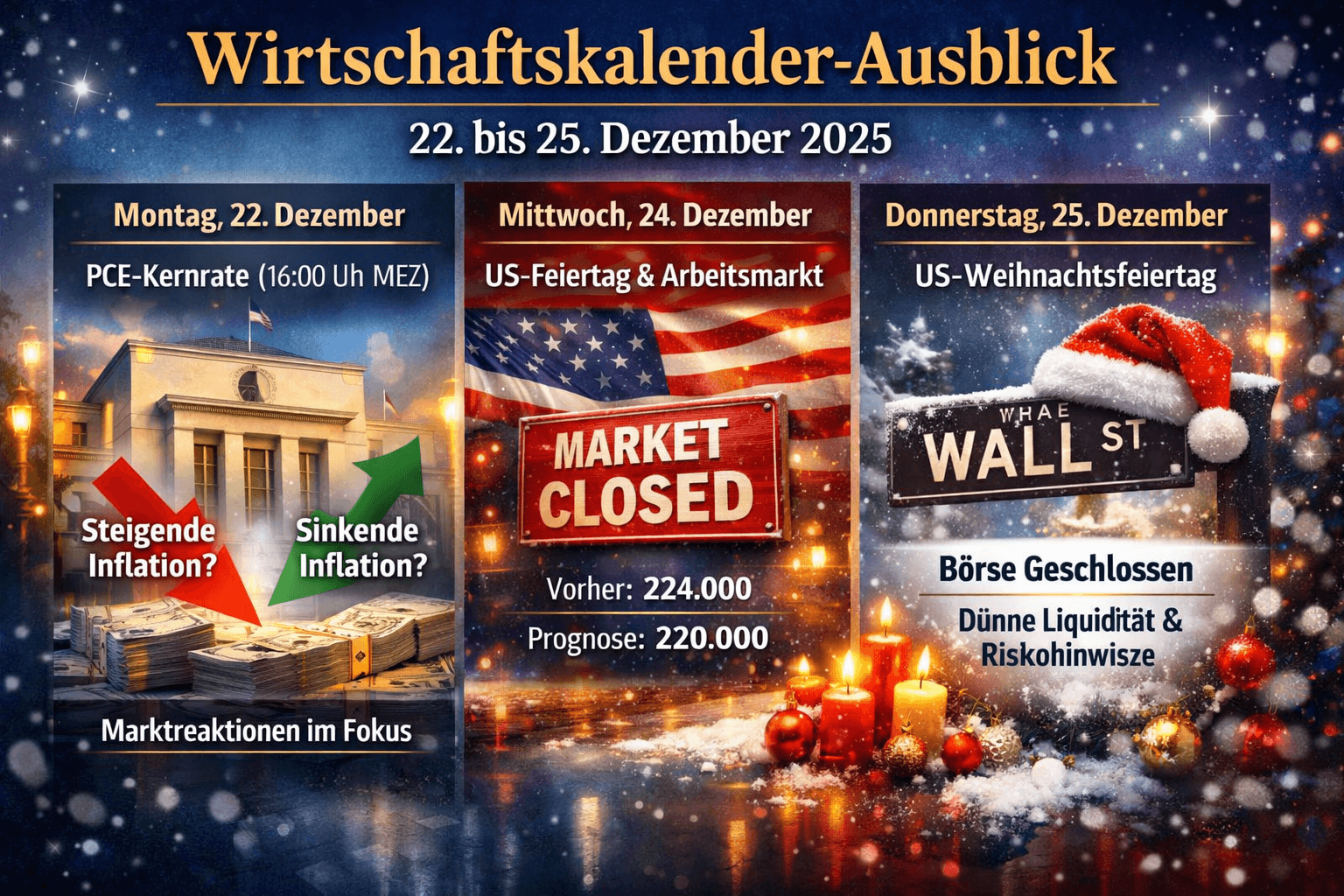Wirtschaftskalender-Ausblick: 22. bis 25. Dezember 2025